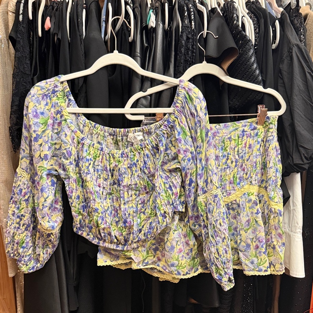 Floral Smocked Women's Top & Skirt Pair